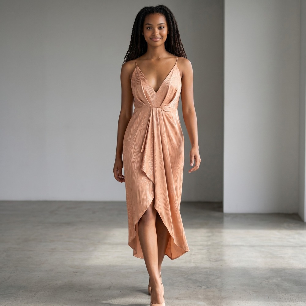 Significant Other Samantha Wrap Midi Dress 2 Apricot Cocktail Wedding Guest Chic